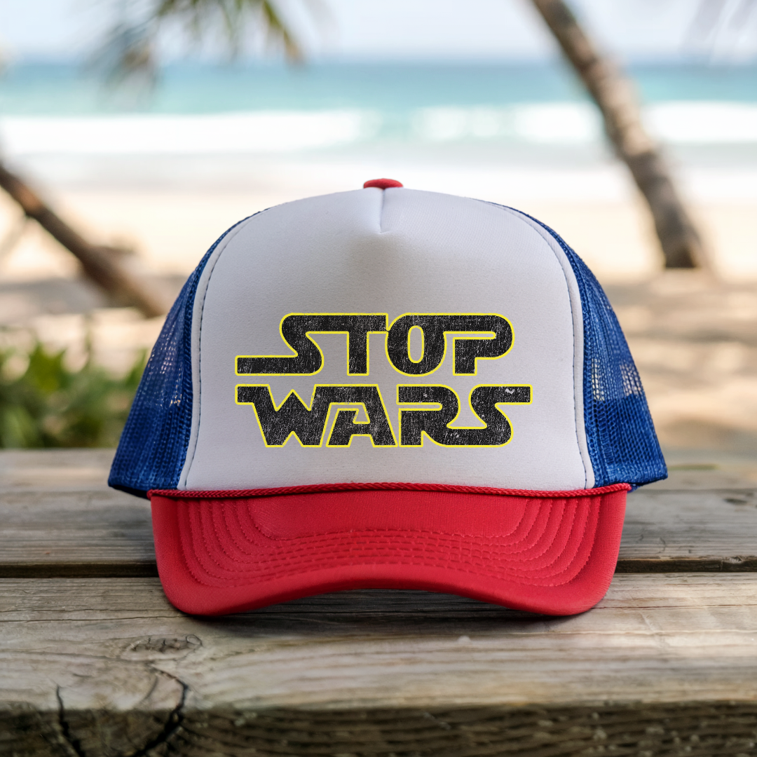 Printify Hats Blue/Red / One size Stop Wars - Trucker Hat