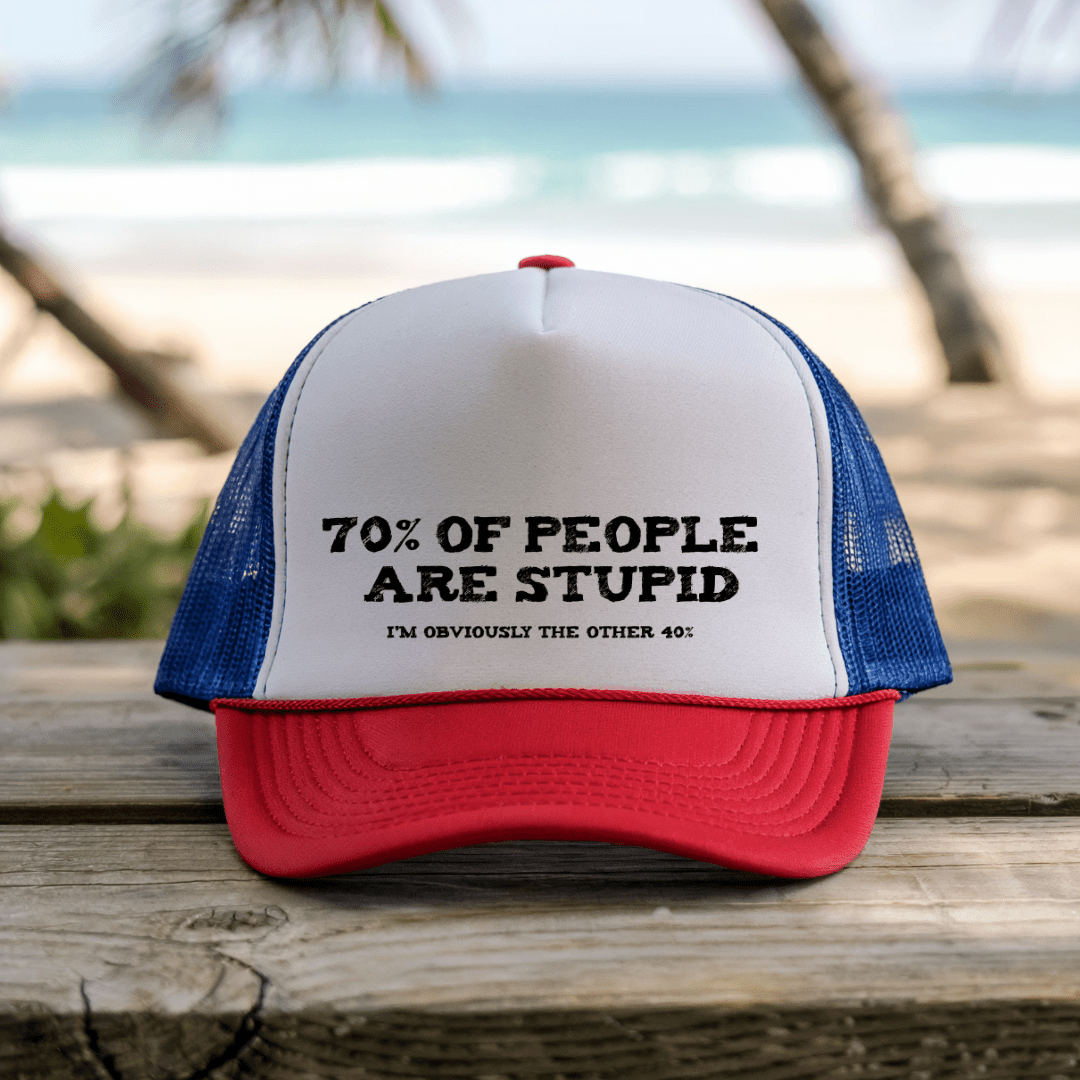 Printify Hats Blue/Red / One size Stupid People - Trucker Hat