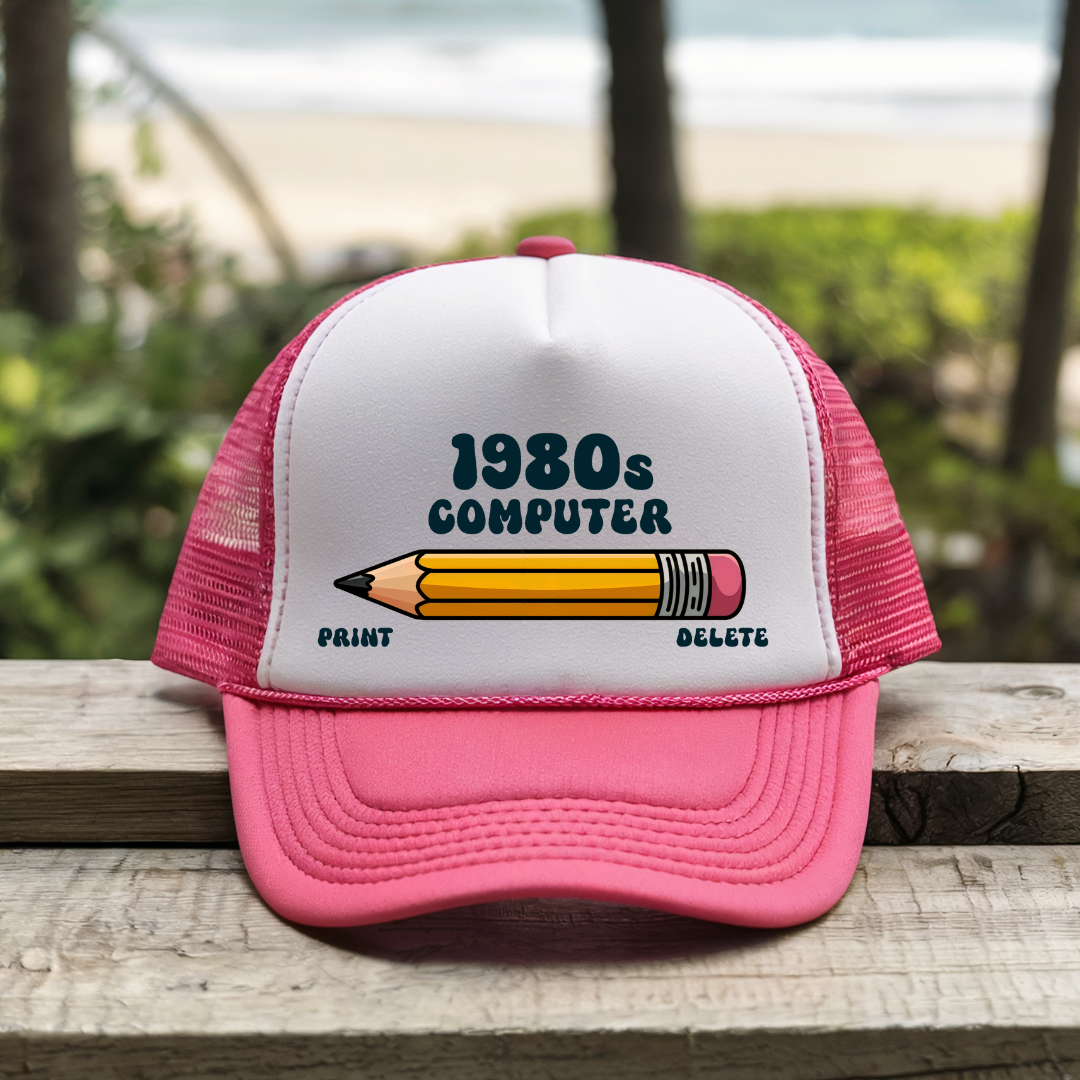 Printify Hats Pink / One size 1980s Computer - Trucker Hat