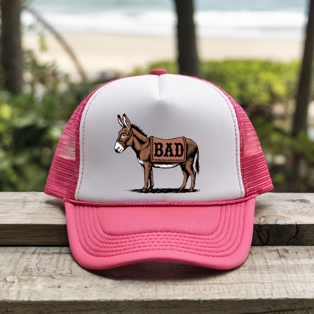 Printify Hats Pink / One size Bad Ass - Trucker Hat