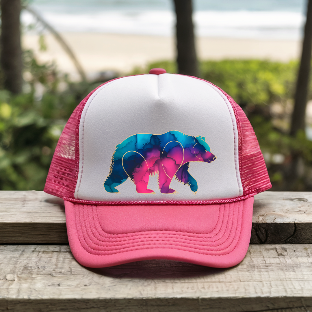 Printify Hats Pink / One size Gradient Grizzly - Trucker Hat