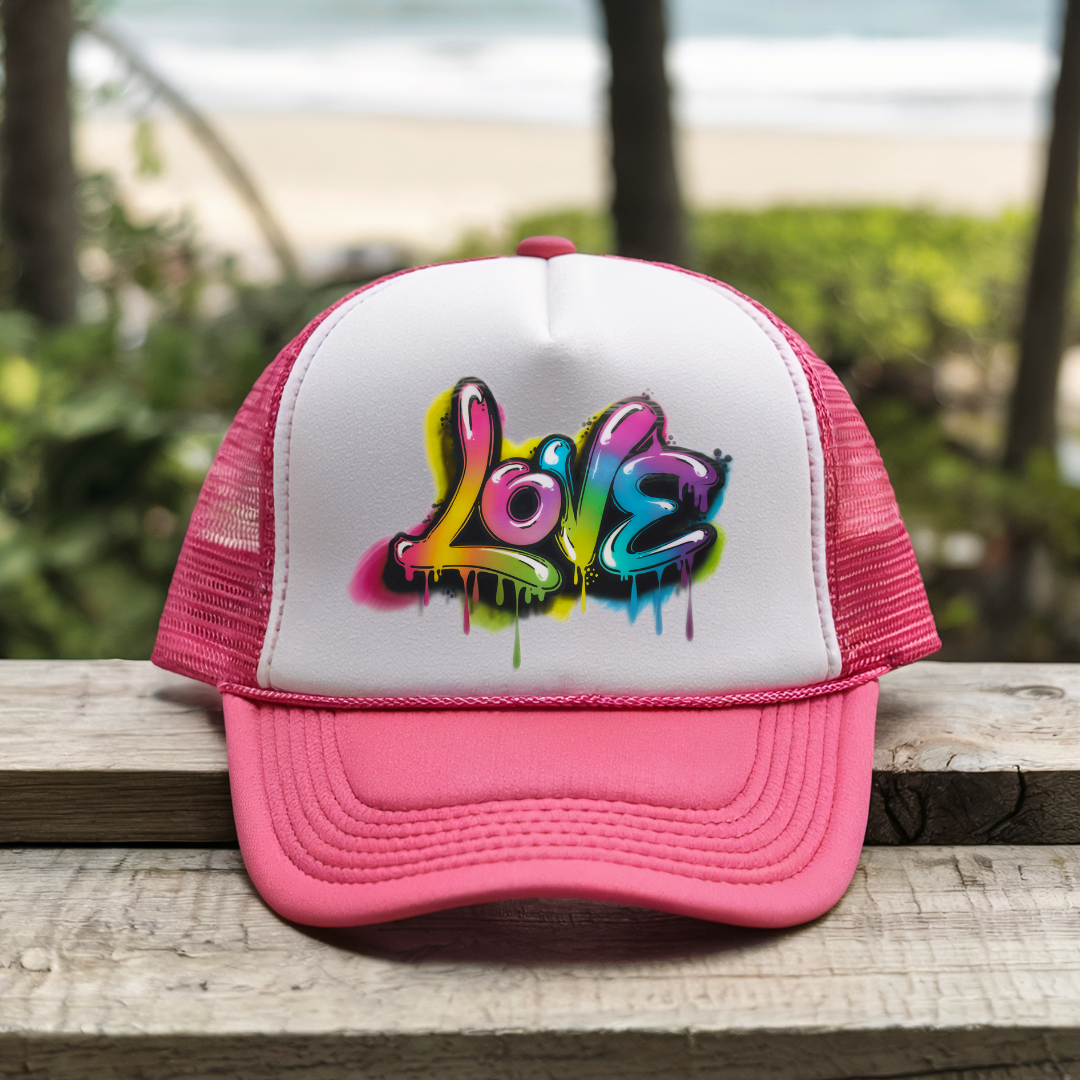 Printify Hats Pink / One size Graffiti Love - Trucker Hat