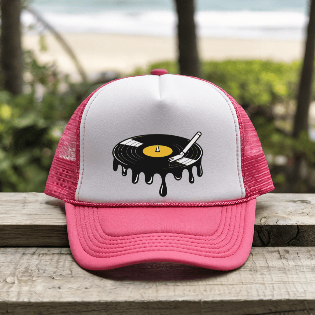 Printify Hats Pink / One size Melted Record - Trucker Hat