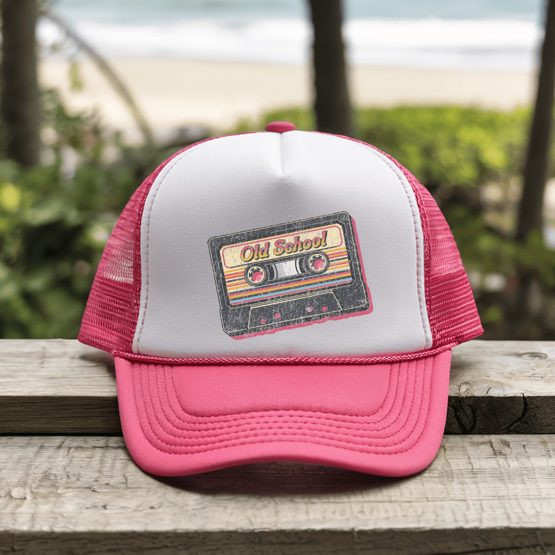 Printify Hats Pink / One size Old School - Trucker Hat
