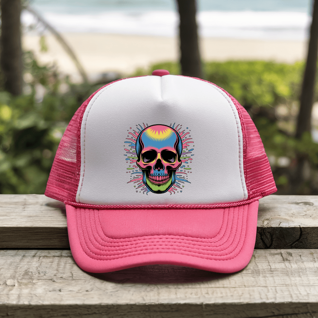 Printify Hats Pink / One size Skull - Trucker Hat