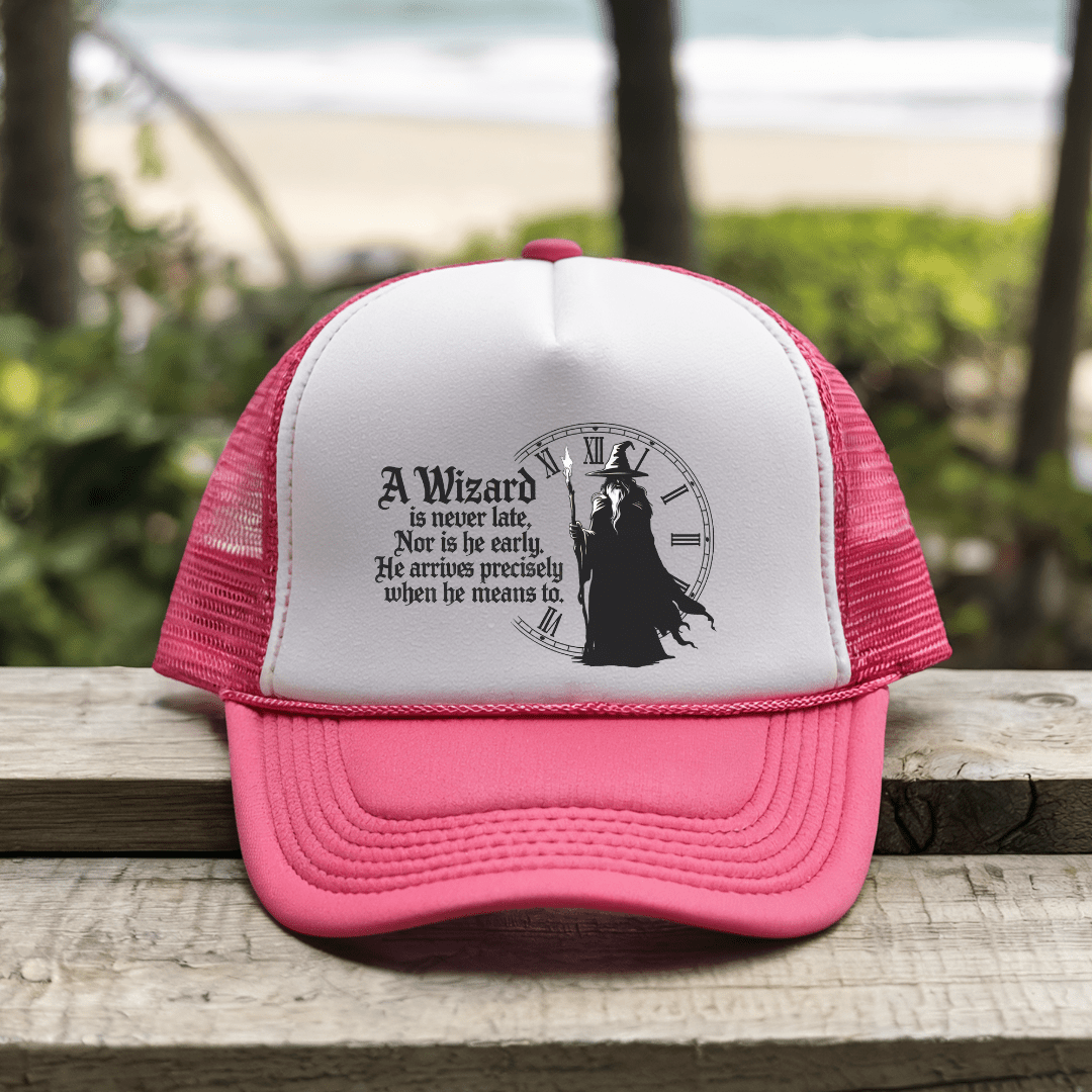 Printify Hats Pink / One size Wizard never late - Trucker Hat