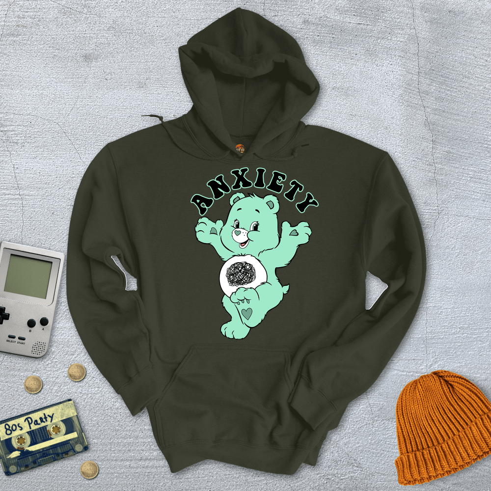 Printify Hoodie Military Green / S Anxiety Bear - Sweatshirt