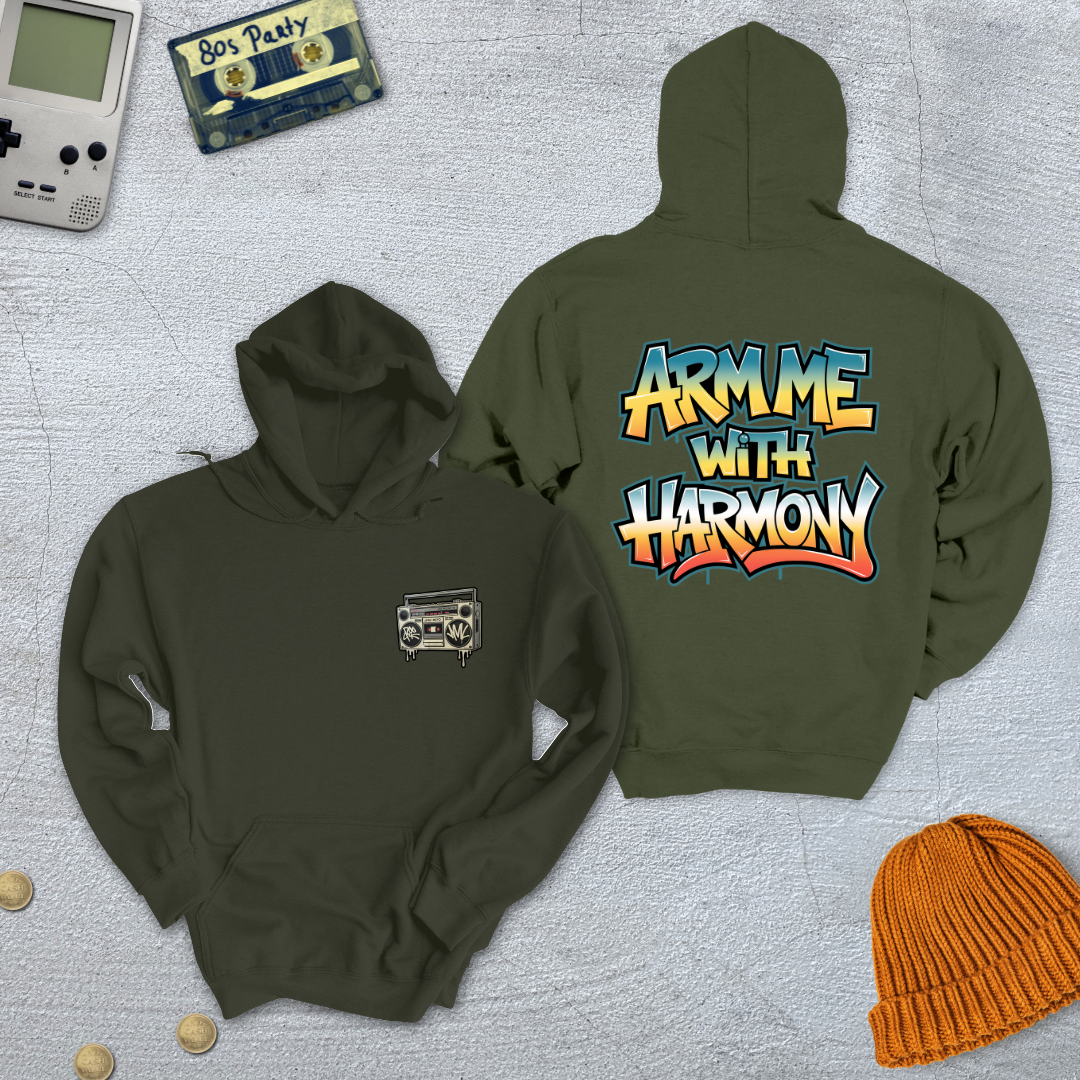 Printify Hoodie Military Green / S Arm me with Harmony - Hoodie