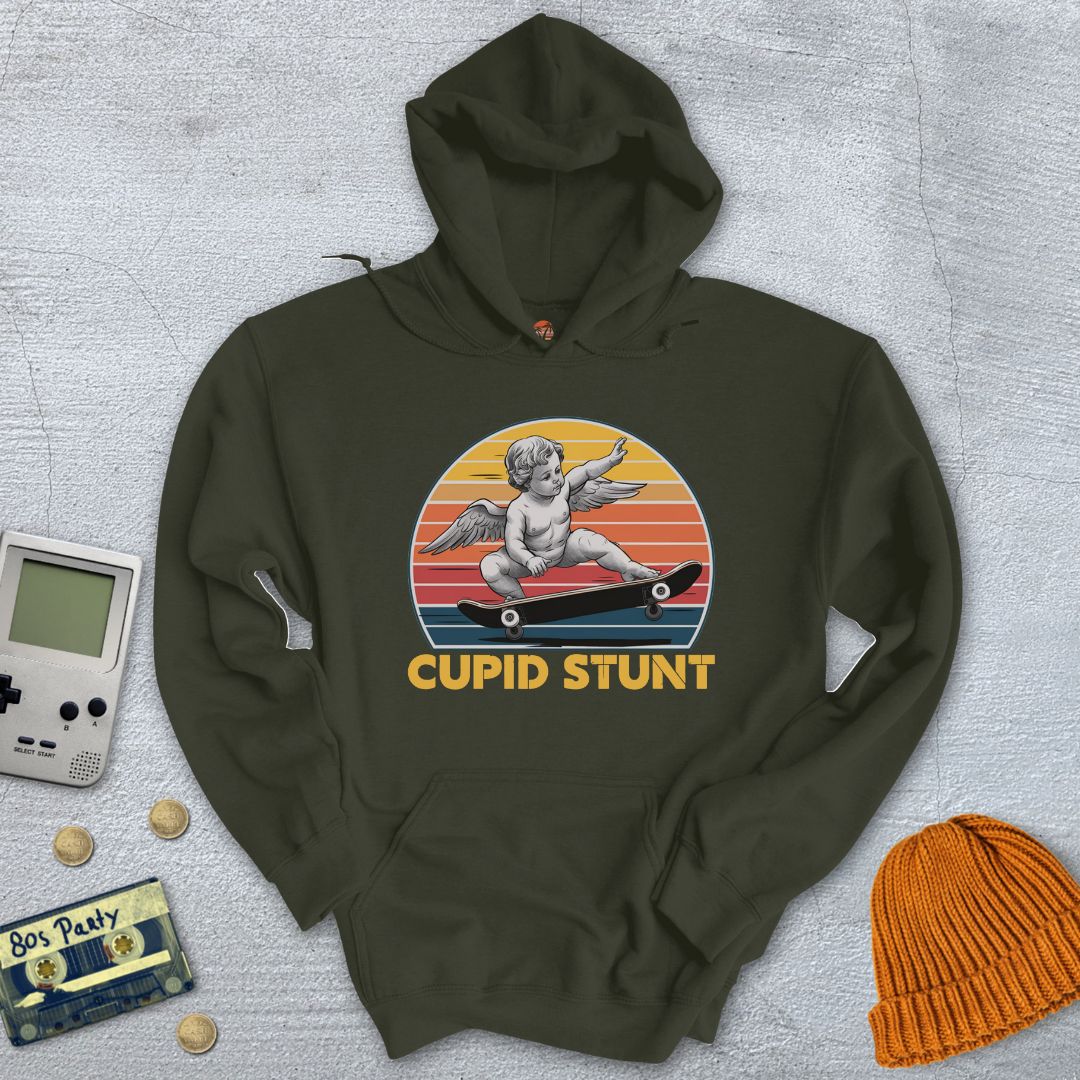 Printify Hoodie Military Green / S Cupid Stunt - Hoodie