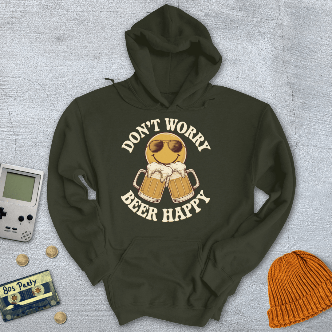 Printify Hoodie Military Green / S Don't Worry Beer Happy - Hoodie