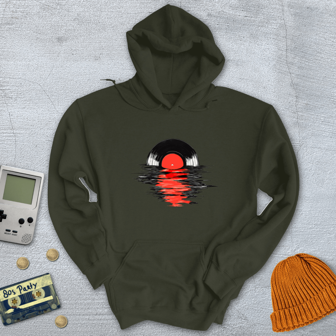Printify Hoodie Military Green / S Record Sunset - Hoodie