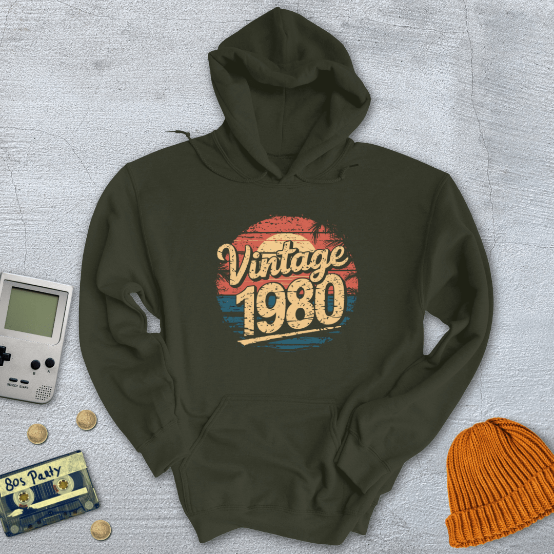 Printify Hoodie Military Green / S Vintage 80s - Hoodie