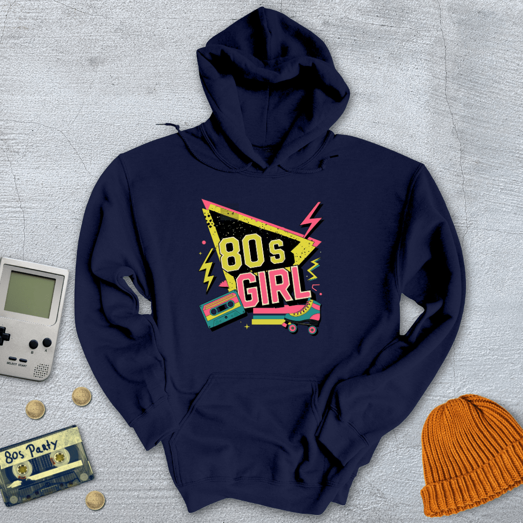 Printify Hoodie Navy / S 80's Girl - Hoodie