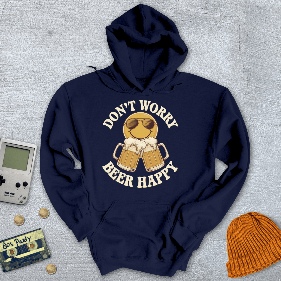 Printify Hoodie Navy / S Don't Worry Beer Happy - Hoodie