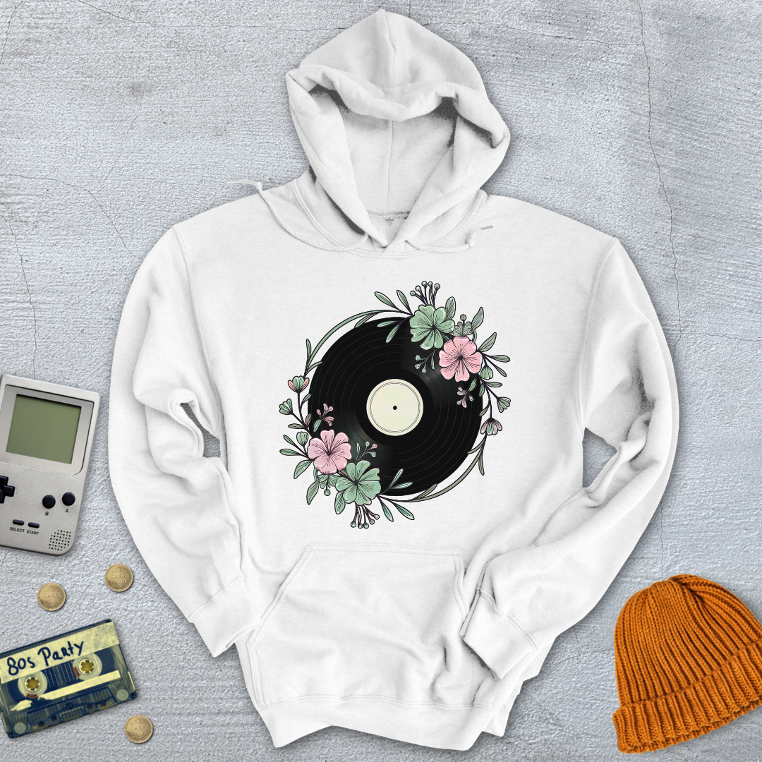 Printify Hoodie White / S Flower Record - Hoodie
