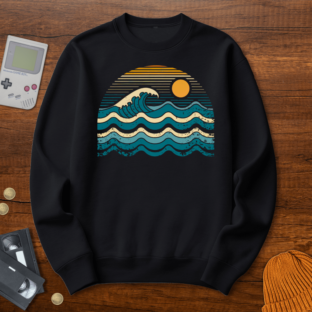Printify Sweatshirt S / Black Retro Waves - Sweatshirt