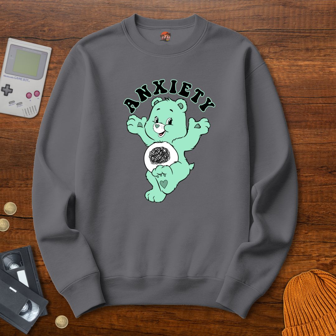 Printify Sweatshirt S / Graphite Heather Anxiety Bear - Sweatshirt