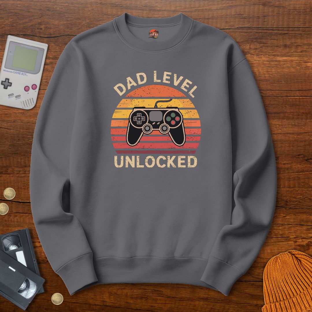Printify Sweatshirt S / Graphite Heather Dad level unlocked - Sweatshirt