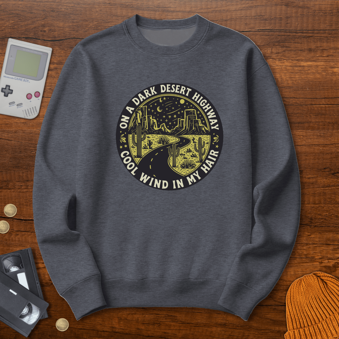 Printify Sweatshirt S / Graphite Heather Dark Desert Highway - Sweatshirt
