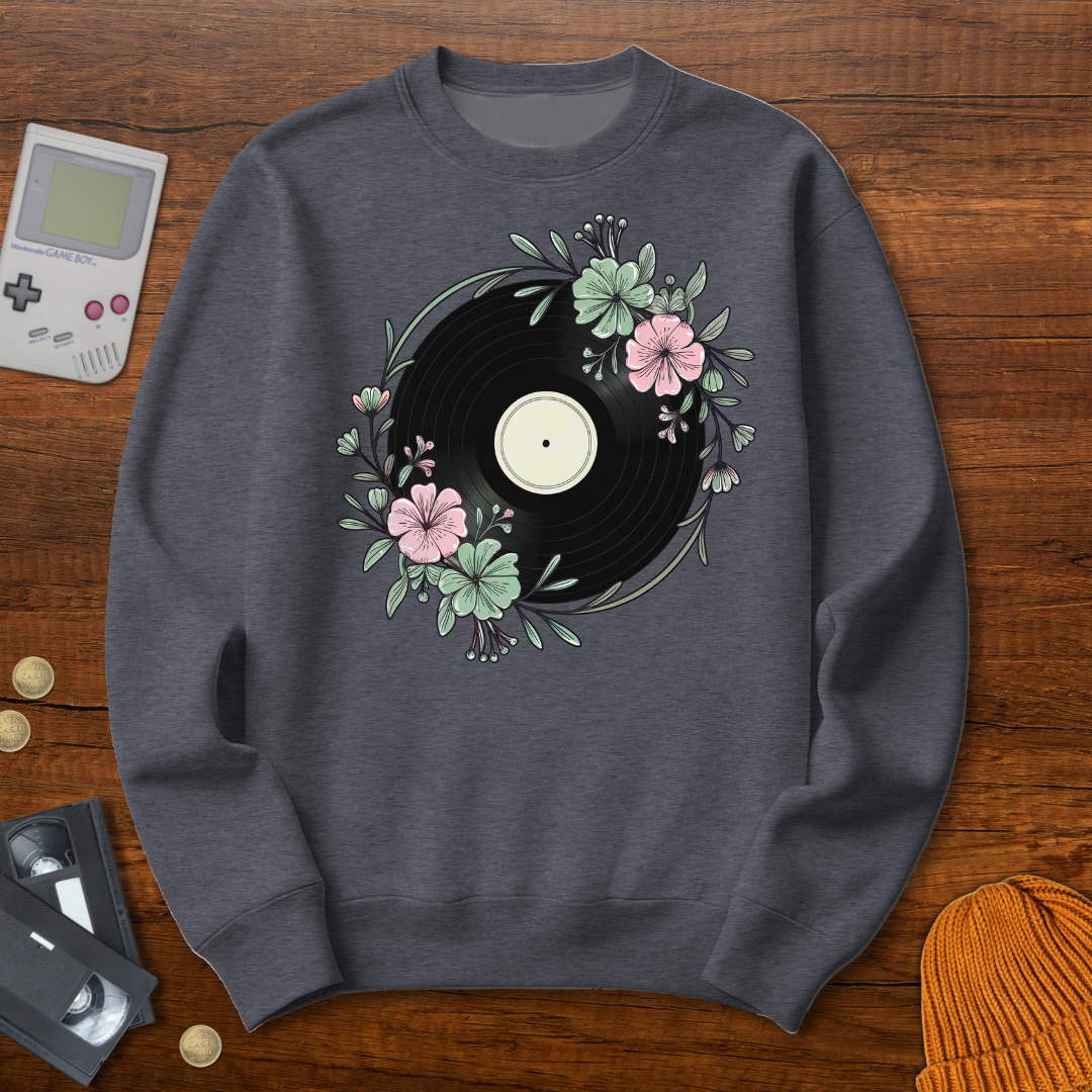 Printify Sweatshirt S / Graphite Heather Flower Record - Sweatshirt