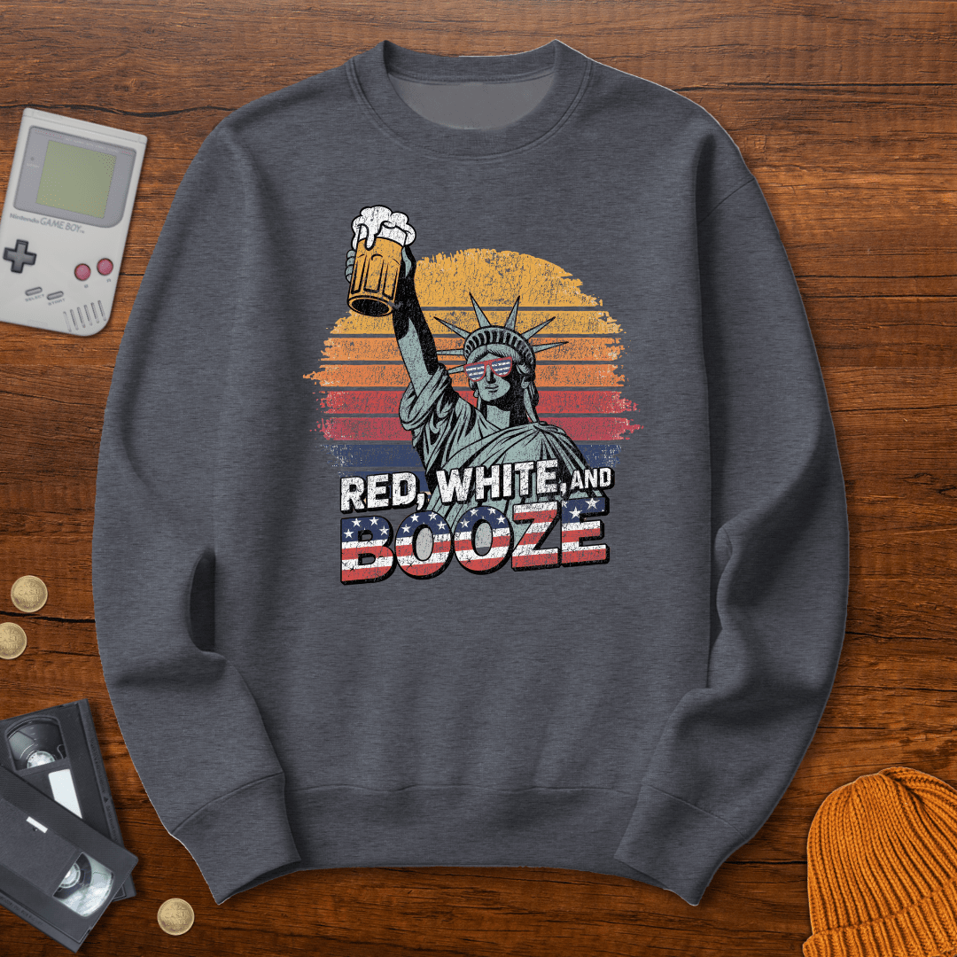 Printify Sweatshirt S / Graphite Heather Red White Booze - Sweatshirt
