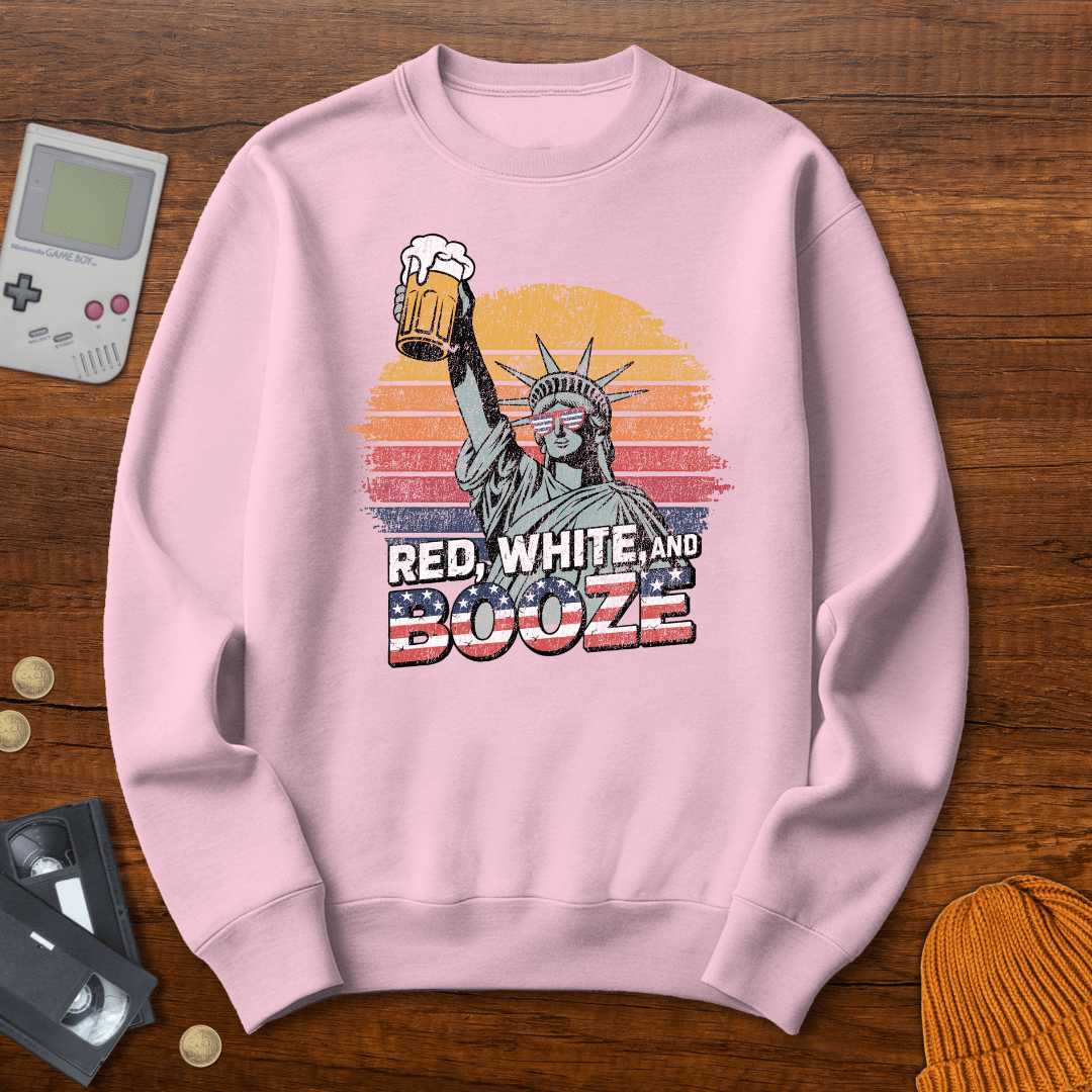 Printify Sweatshirt S / Light Pink Red White Booze - Sweatshirt