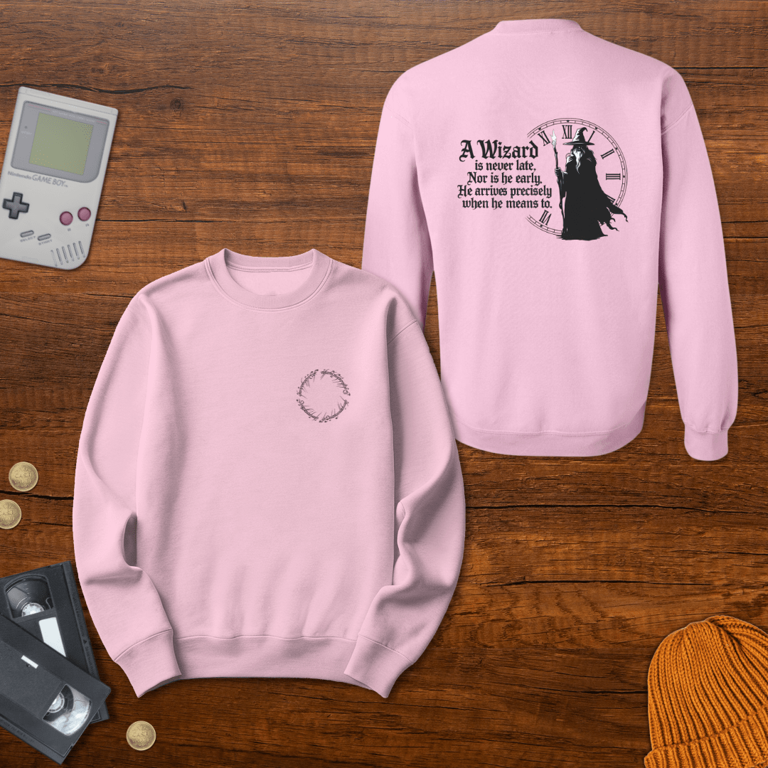 Printify Sweatshirt S / Light Pink Wizard never late - Sweatshirt