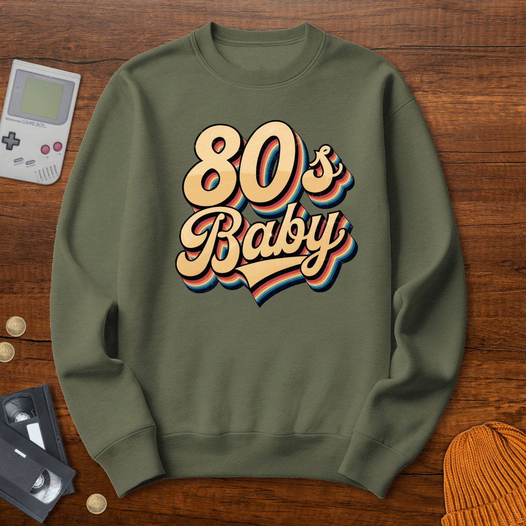 Printify Sweatshirt S / Military Green 80s Baby - Sweatshirt