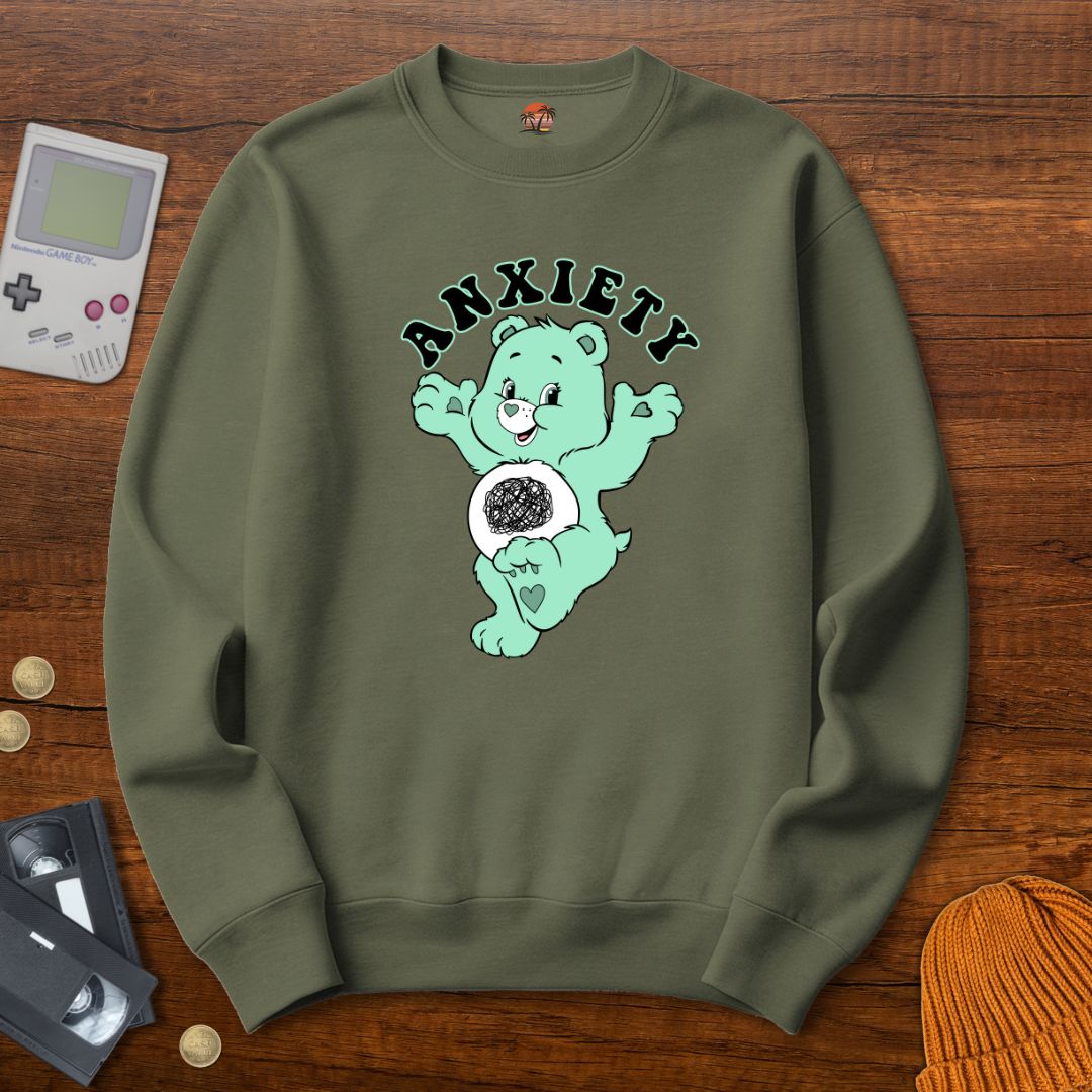Printify Sweatshirt S / Military Green Anxiety Bear - Sweatshirt