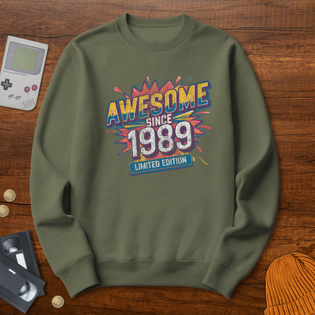 Printify Sweatshirt S / Military Green Awesome 1989 - Sweatshirt