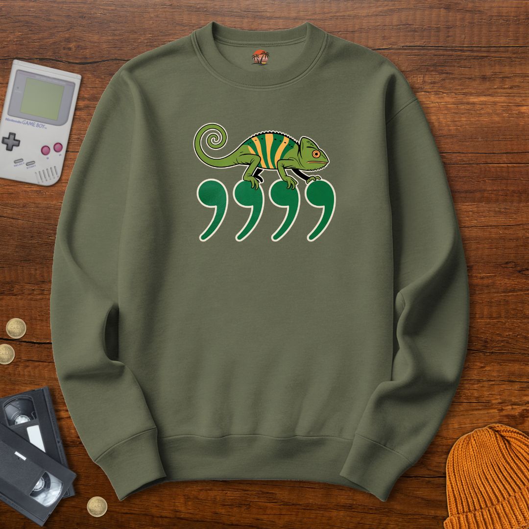 Printify Sweatshirt S / Military Green Comma Chameleon - Sweatshirt