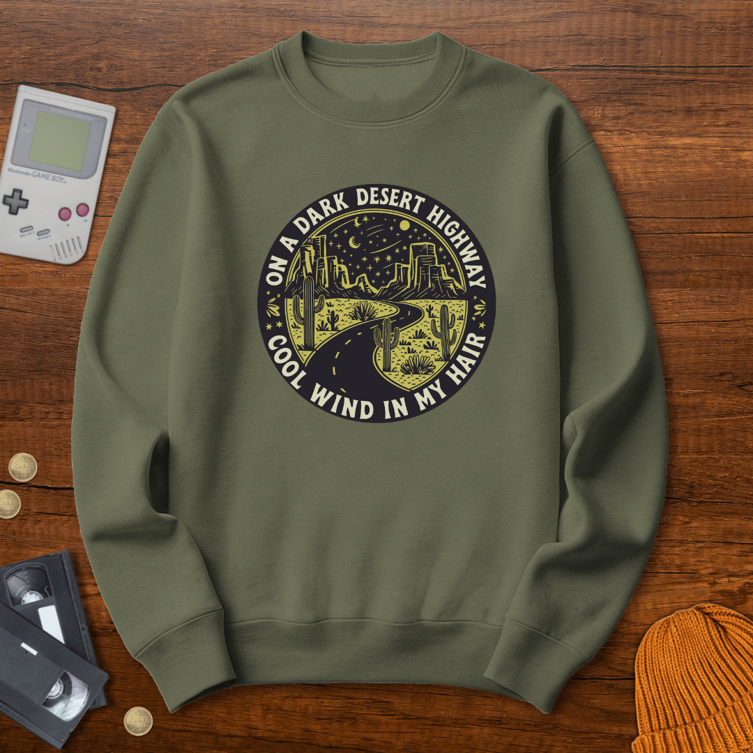 Printify Sweatshirt S / Military Green Dark Desert Highway - Sweatshirt