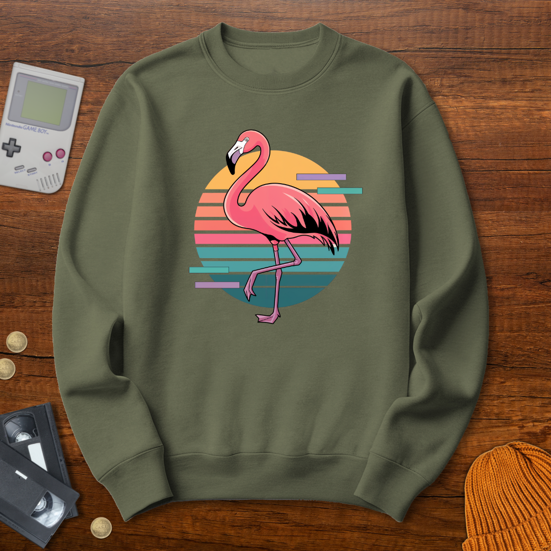 Printify Sweatshirt S / Military Green Flamingo - Sweatshirt