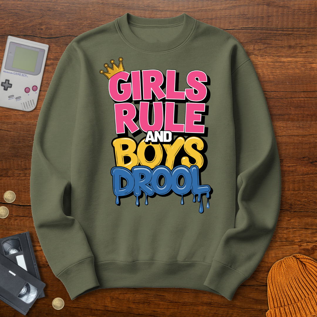 Printify Sweatshirt S / Military Green Girls Rule - Sweatshirt