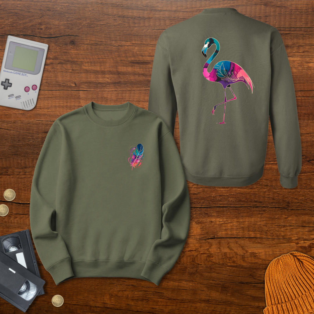 Printify Sweatshirt S / Military Green Gradient Flamingo - Sweatshirt