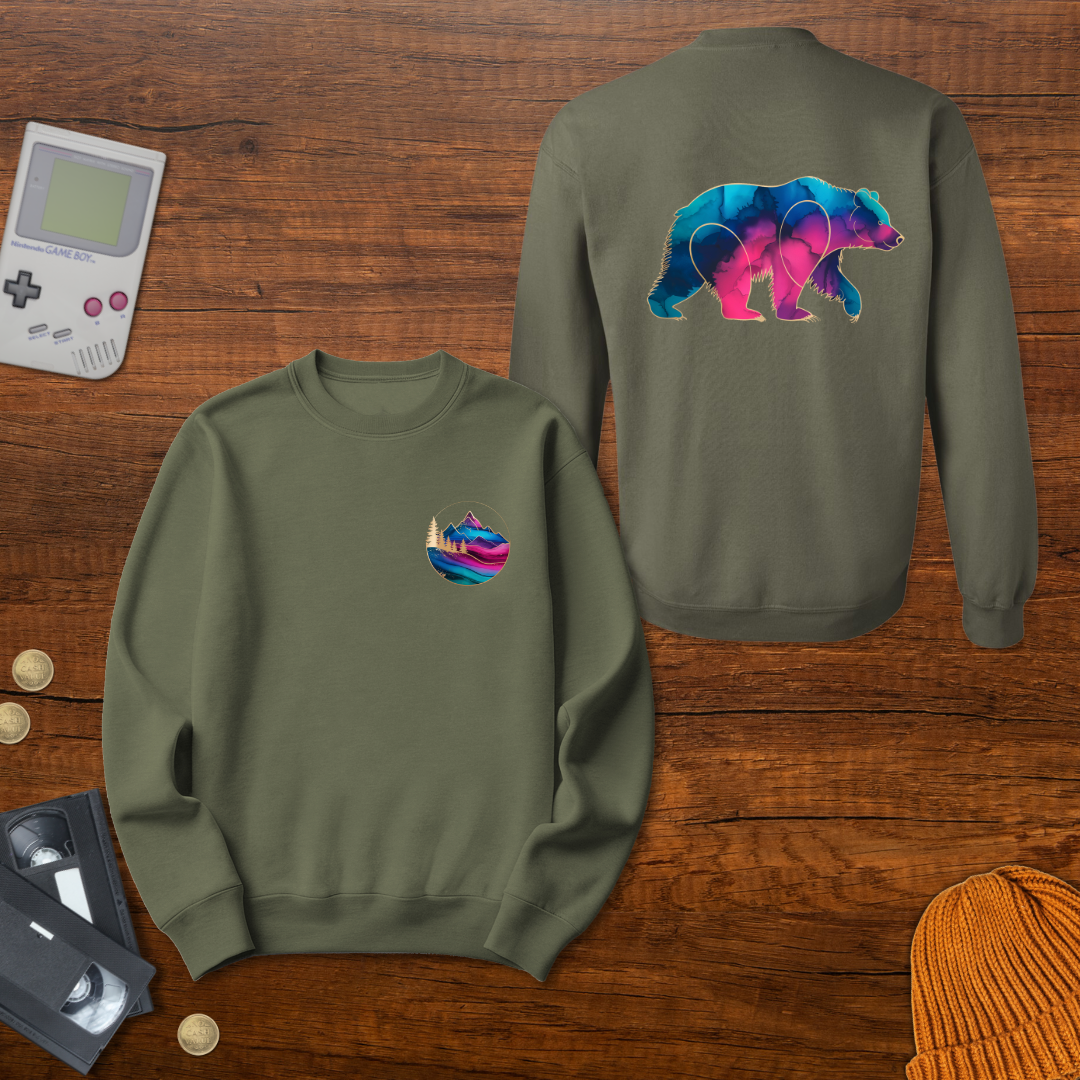 Printify Sweatshirt S / Military Green Gradient Grizzly - Sweatshirt