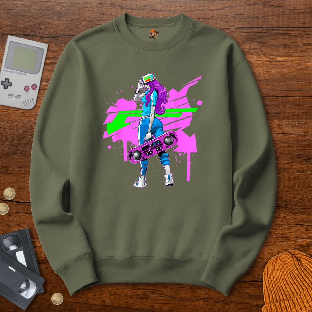 Printify Sweatshirt S / Military Green Graffit Girl - Sweatshirt