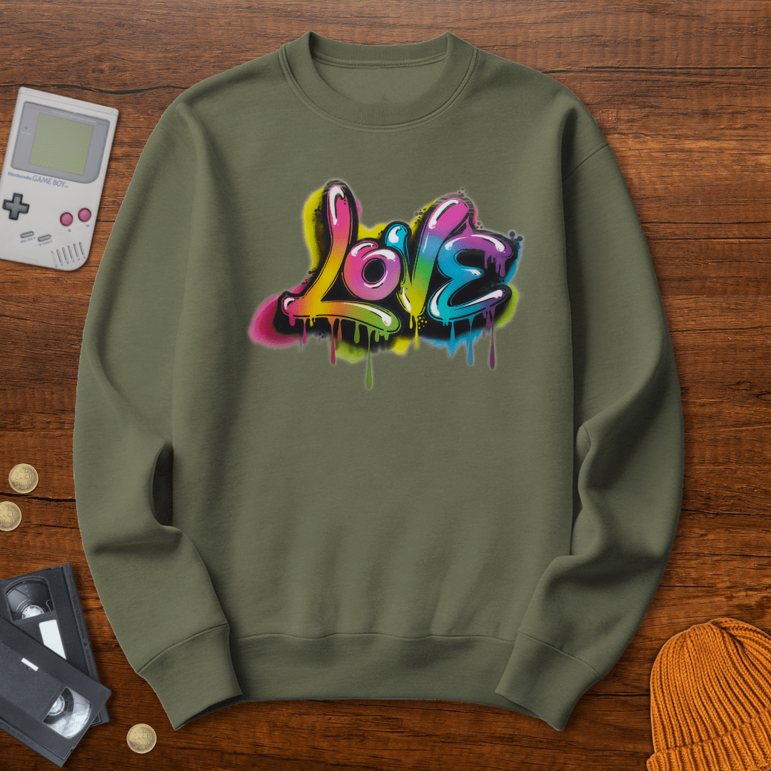 Printify Sweatshirt S / Military Green Graffiti Love - Sweatshirt