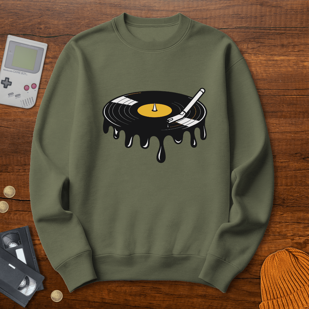 Printify Sweatshirt S / Military Green Melted Record - Sweatshirt