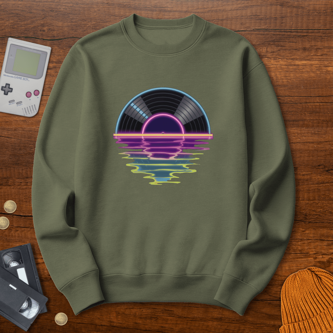 Printify Sweatshirt S / Military Green Record Sunrise - Sweatshirt