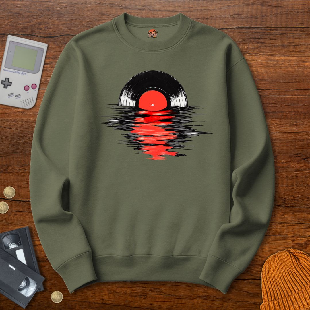 Printify Sweatshirt S / Military Green Record Sunset - Sweatshirt