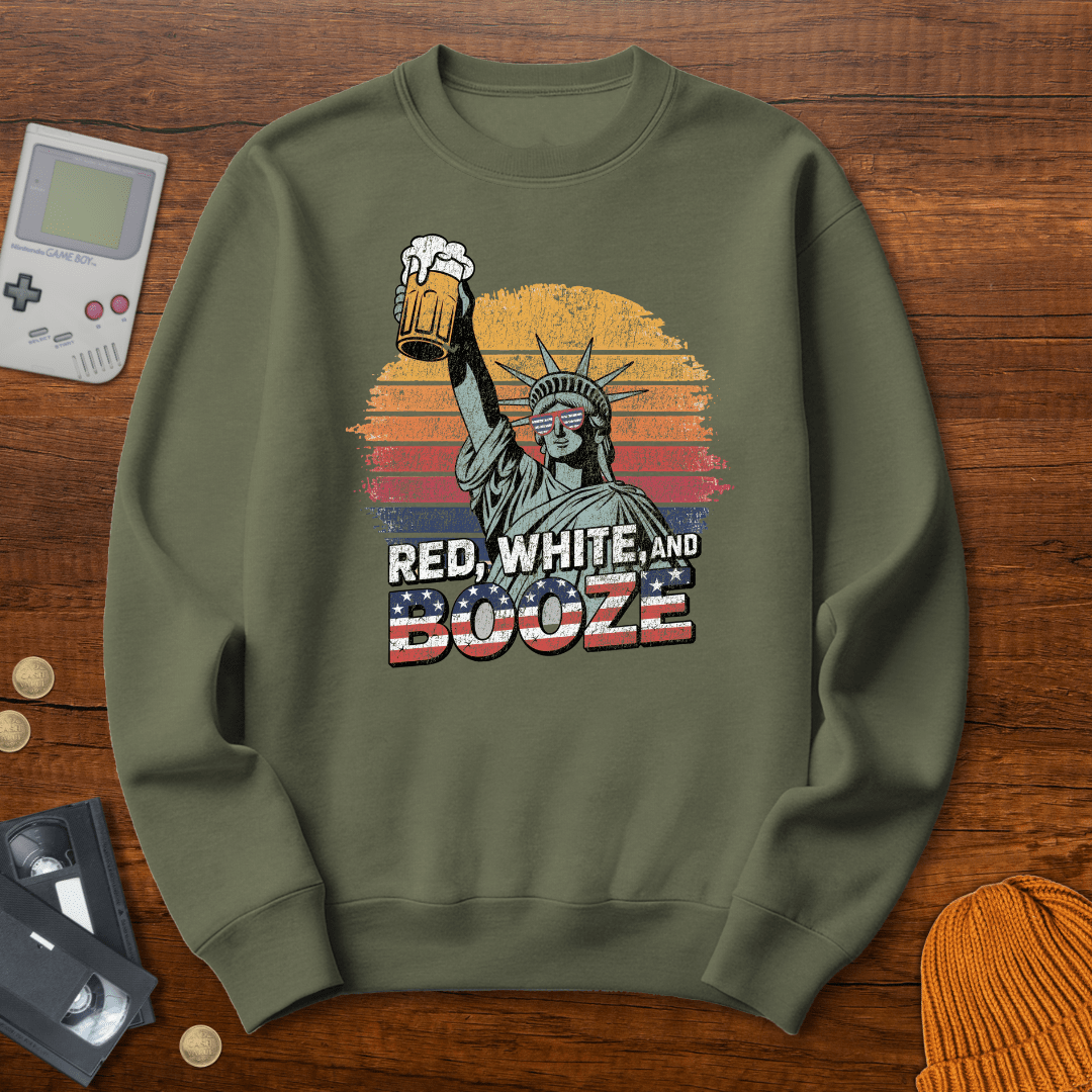 Printify Sweatshirt S / Military Green Red White Booze - Sweatshirt