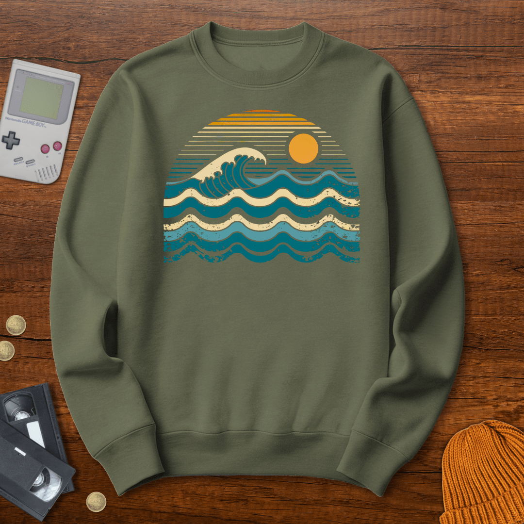 Printify Sweatshirt S / Military Green Retro Waves - Sweatshirt