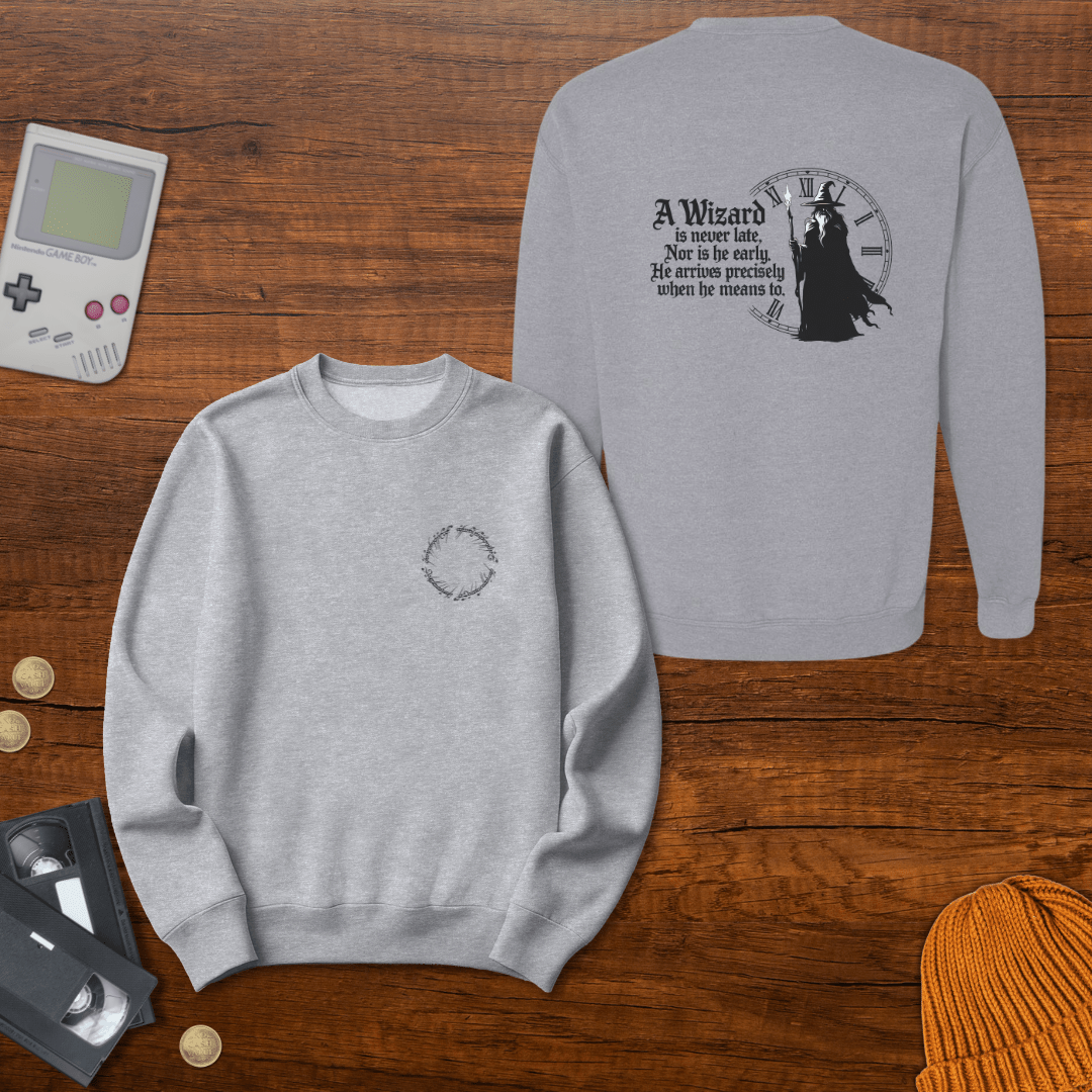 Printify Sweatshirt S / Sport Grey Wizard never late - Sweatshirt