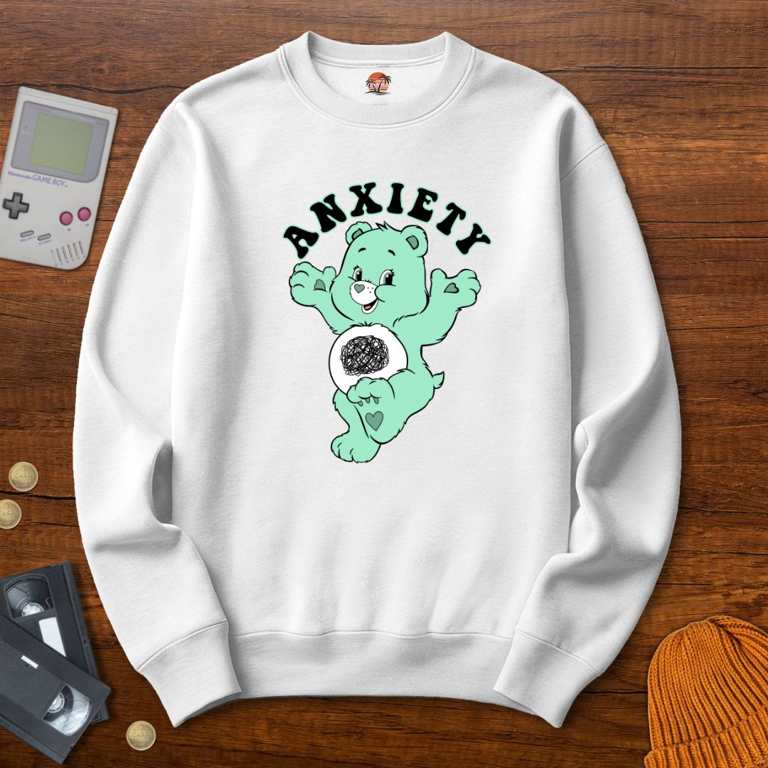 Printify Sweatshirt S / White Anxiety Bear - Sweatshirt