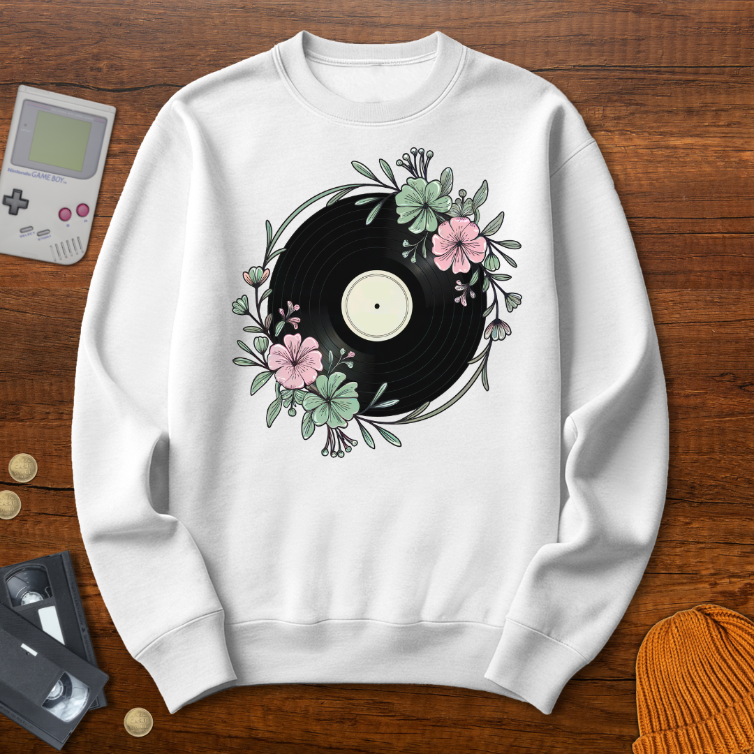 Printify Sweatshirt S / White Flower Record - Sweatshirt