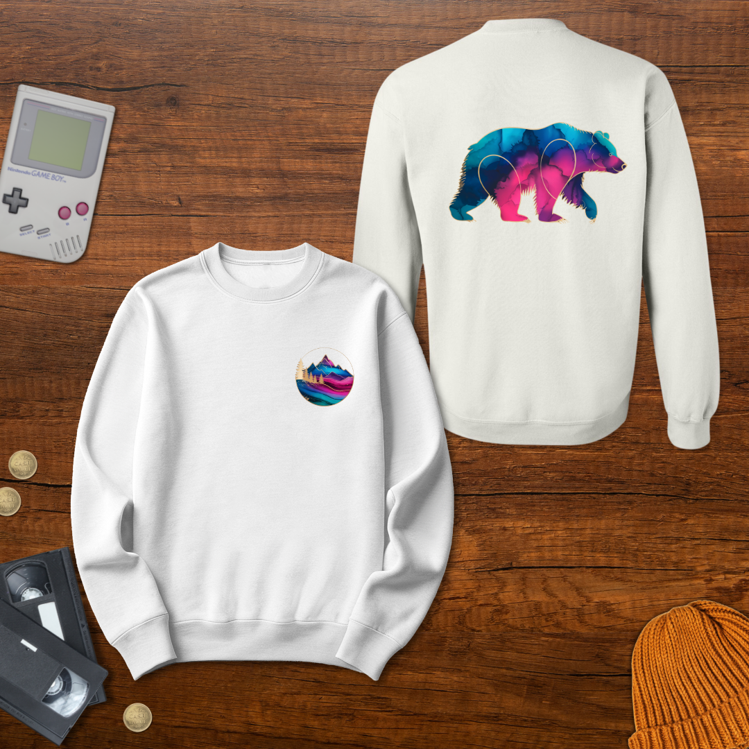 Printify Sweatshirt S / White Gradient Grizzly - Sweatshirt