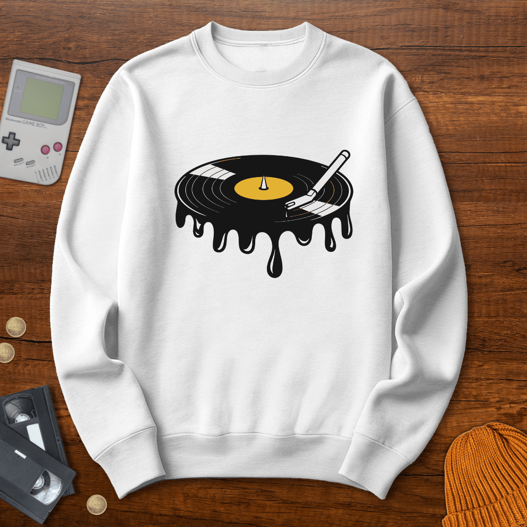 Printify Sweatshirt S / White Melted Record - Sweatshirt