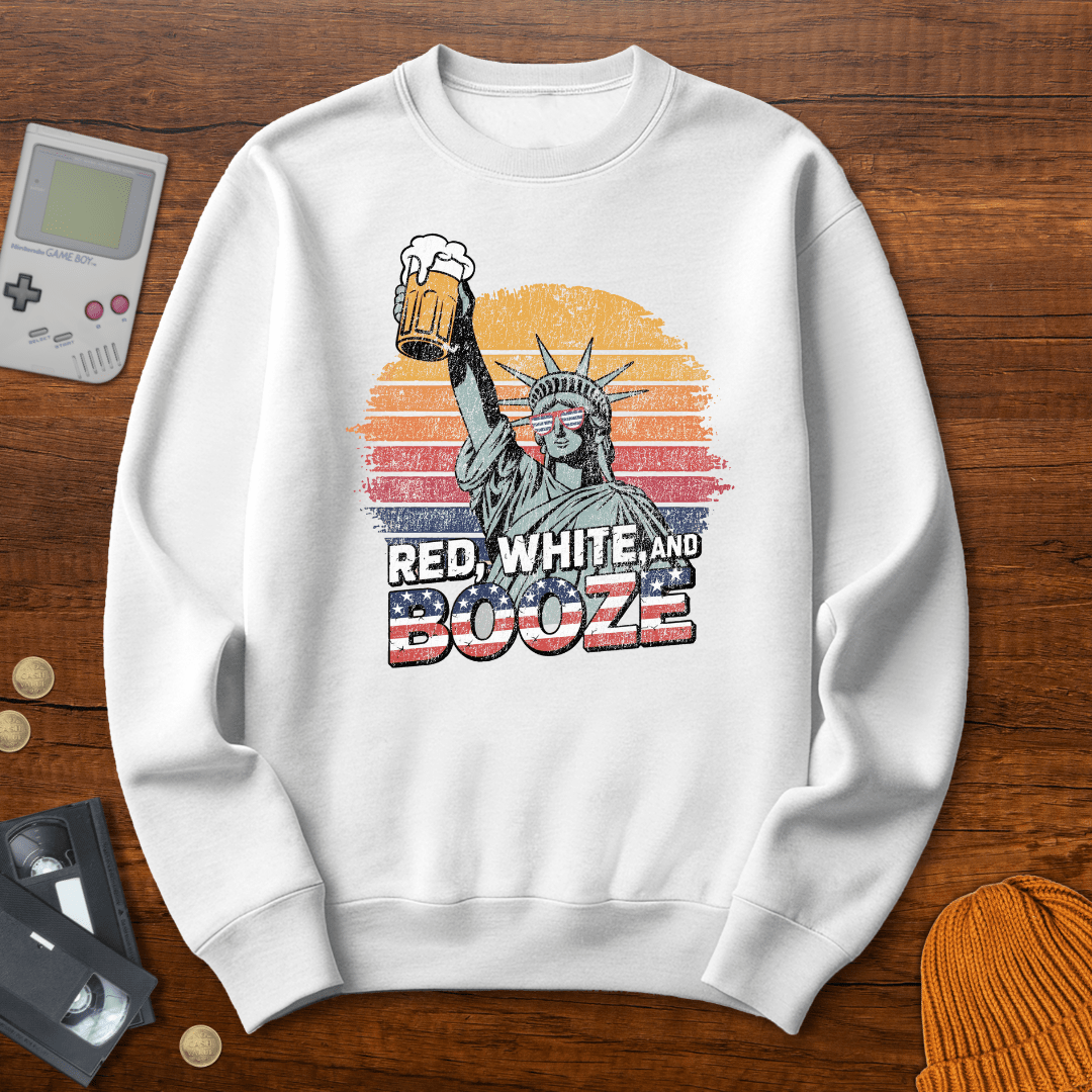 Printify Sweatshirt S / White Red White Booze - Sweatshirt