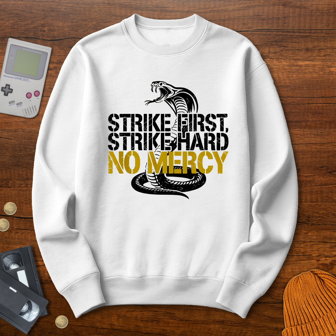 Printify Sweatshirt S / White Strike First - Sweatshirt